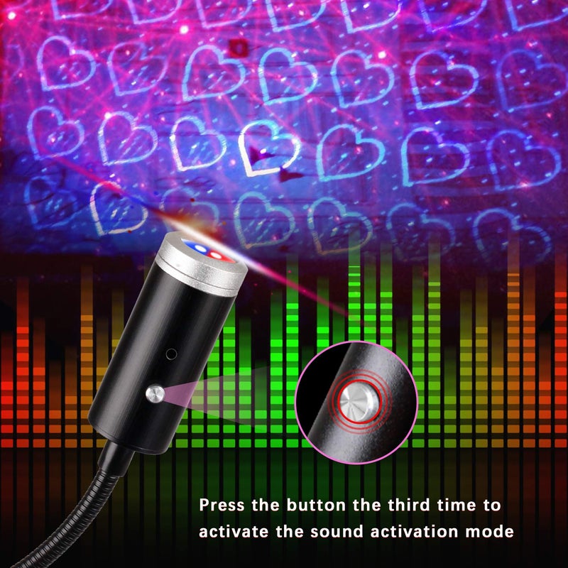 Crefotu USB Star Night Light,9 Functional Modes | 24 Lighting Effects,Sound Activated Strobe Atmosphere Decorations for Car Interior,Ceiling, Bedroom, Party and More (Blue&Red) - Image 4